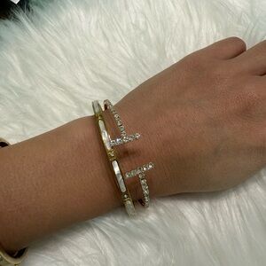 NWT Dainty Gold and Silver Crystal Bangle Set